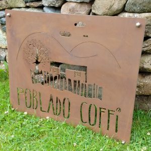 Corten weathering steel branded logo commercial sign for Poblado Coffi