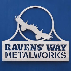 Ravens' Way Metalworks plasma cut metal commercial sign in brushed stainless steel or aluminium