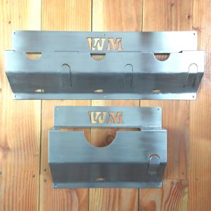 Pair of personalised stainless steel angle grinder racks for mini and 9 inch grinders