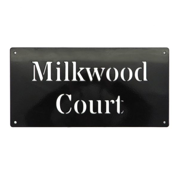 Classic rectangular metal house name plate sign in black steel