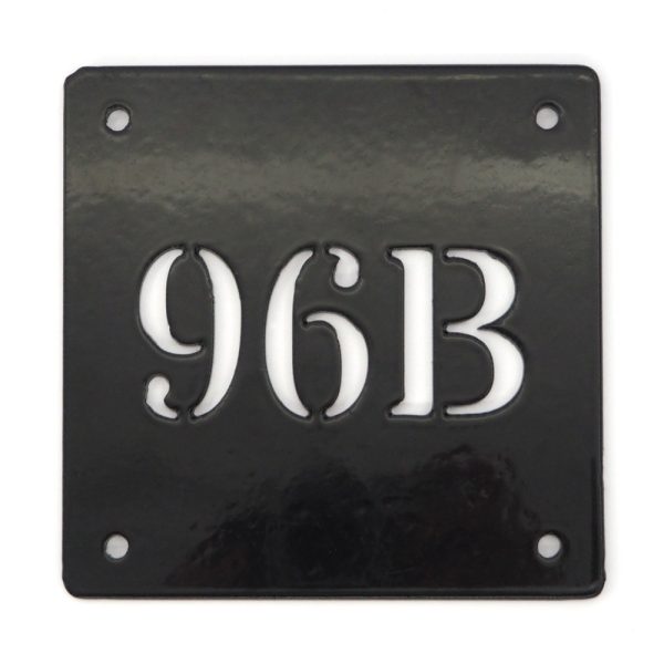 Classic square metal house number sign in black steel