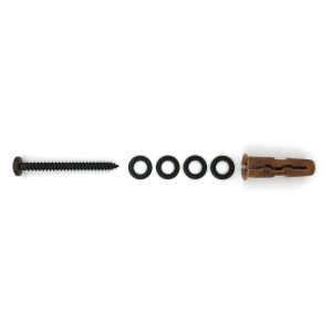 Black metal pan head sign fixing kit with standoff spacers for masonry parts
