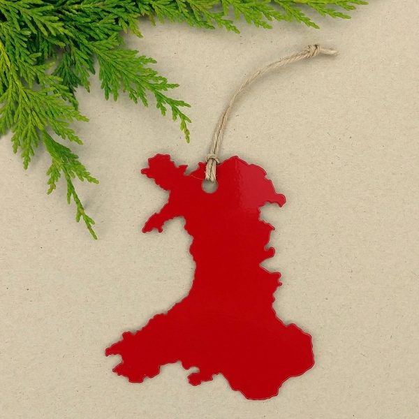 Cymru Wales map Christmas decoration in red