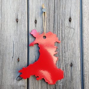 Cymru Wales map red metal hanging decoration
