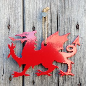 Addurn Metel Draig Goch Red Welsh Dragon Hanging Metal Decoration