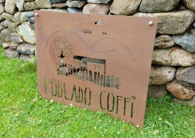 Completed COR-TEN weathering steel business sign for Poblado Coffi