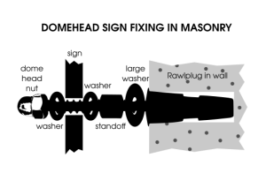 Instructions for polished stainless steel dome head sign fixings kit with spacers