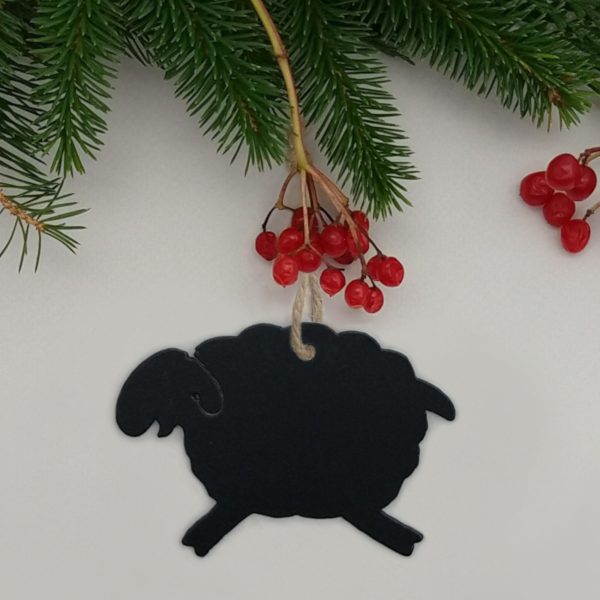 Baby Welsh lamb hanging Christmas decoration in raven black