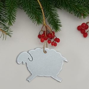 Baby Welsh lamb hanging Christmas decoration in metallic silver