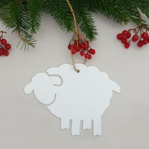 Welsh mammy ewe sheep hanging Christmas decoration in white
