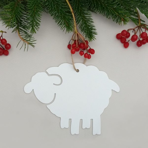 Welsh mammy ewe sheep hanging Christmas decoration in white