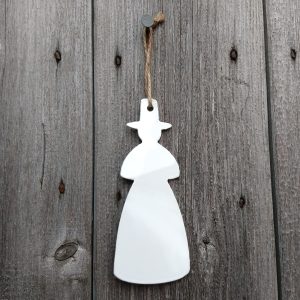 Gloss white Welsh Lady Hanging Metal Decoration