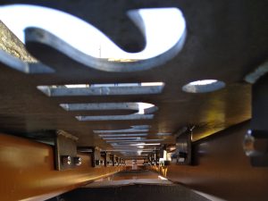 Closeup of underside of one monolith sign showing lugs and fixings