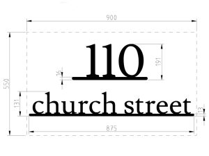 Scale drawing of the cut-out letters sign