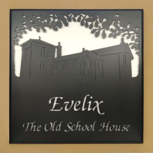 Two layer two colour powdercoated domestic sign for The Old School House, Evelix