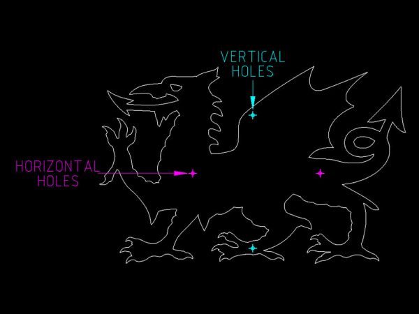 Standard horizontal and vertical mounting hole positions for our Welsh dragons