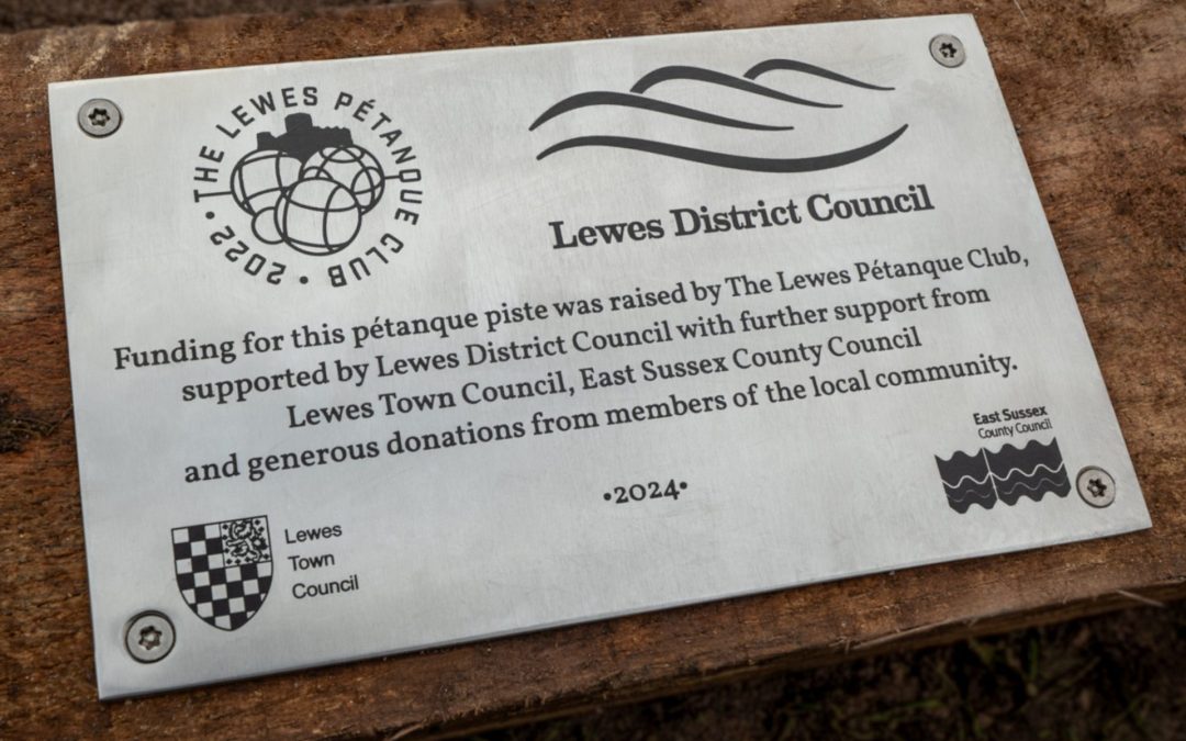 Laser-Etched Stainless Steel Commemorative Sign Plaque for Lewes Petanque Club