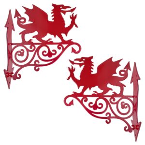 Pâr o Fracedi Crogi Draig Goch Metel || Pair of Red Welsh Dragon Metal Hanging Brackets (SAVE ££!)